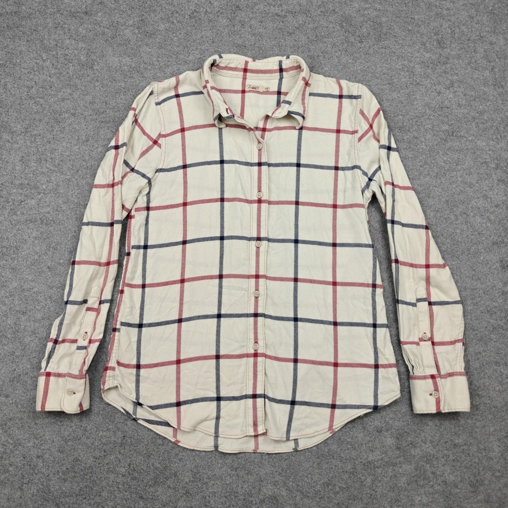 Faherty Shirt Womens Medium White Plaid Stretch Button Front Long Sleeve